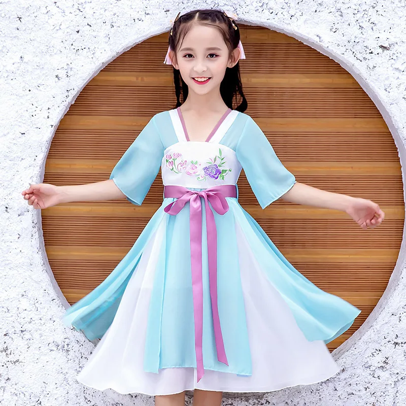 2 colours Chinese traditional costume for girls Kids fairy style dress Cute hanfu clikdren new Year's gift |