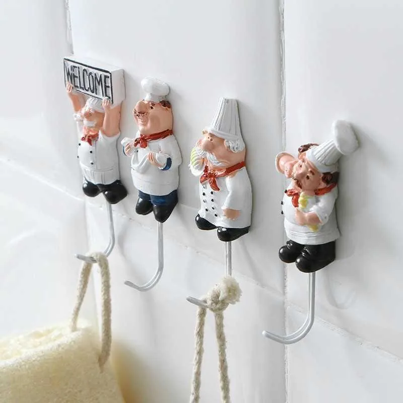 

Cartoon Chef Shaped Hook Powerful Adhesive Wall Key Holder Kitchen Bathroom Storage Door Clothes Coat Hat Hanger Towel Hooks