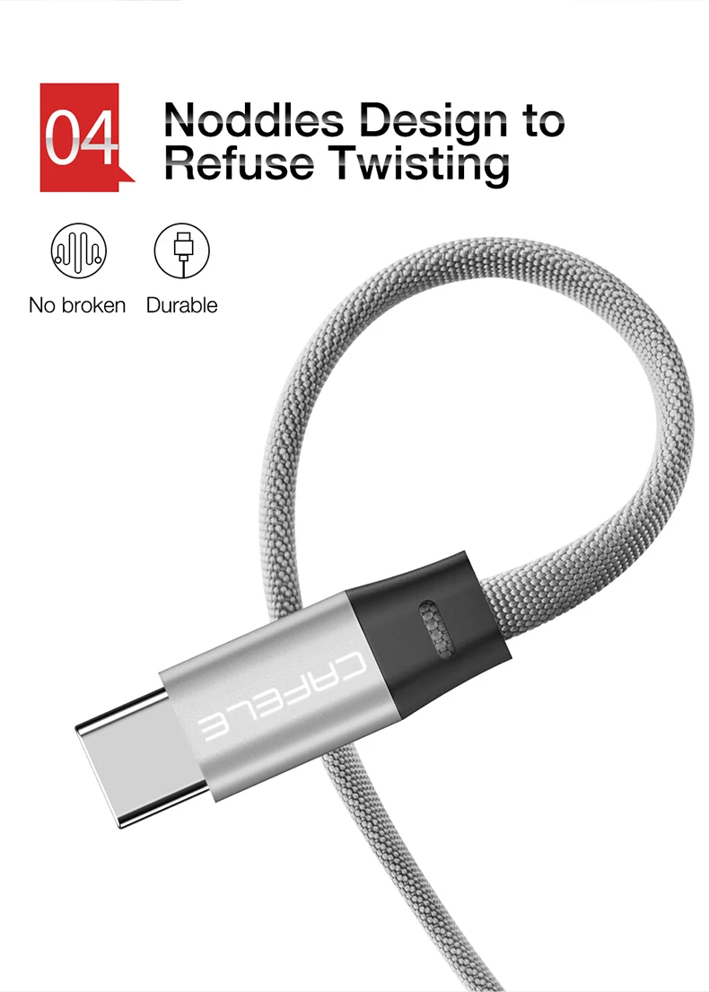 Cafele Тип usb C кабель для Xiaomi samsung huawei USB кабель быстрого зарядного устройства 8 Pin цинкового сплава для Тип usb-C кабель для передачи данных