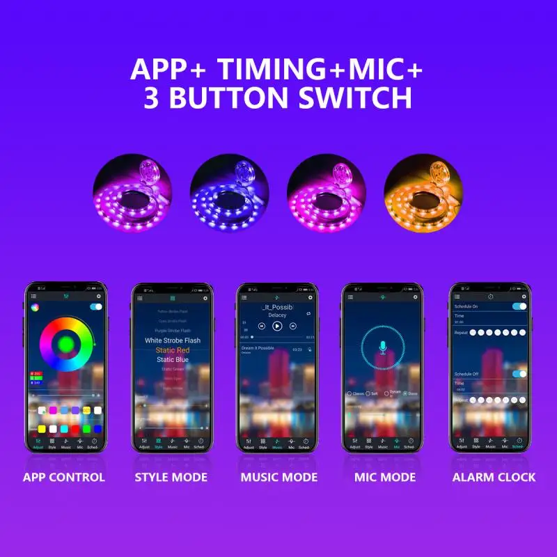 

5050RGB LED Strip Lights Bluetooth, 10FT LED Color Changing Lights with APP Control, Mic Mode and Music Sync LED Lights