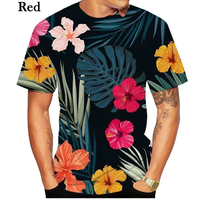 Men's 3D Printed Hawaiian Cute Flower Shirt Casual Short-sleeve Men Floral Print Shirt Beach T-shirt Tops XS-5XL