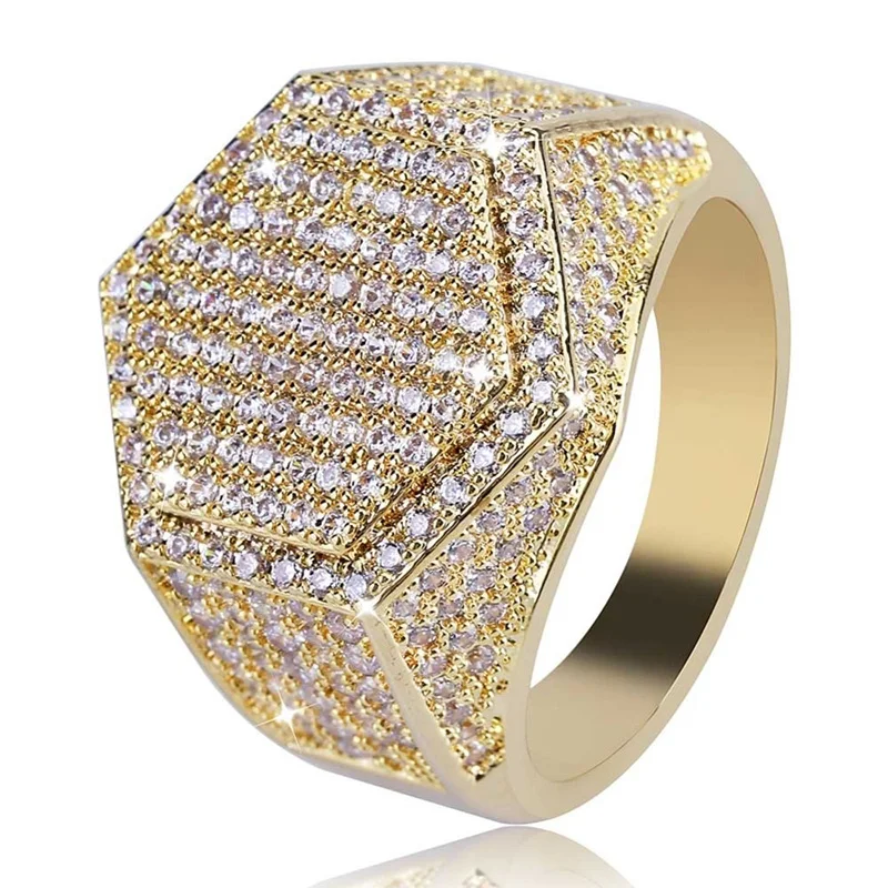 

Hip Hop Fashion Men Ring Copper Gold Silver Color Iced Out Bling Pave Cubic Zirconia Geometry Rings Men Anniversary Charms Gift