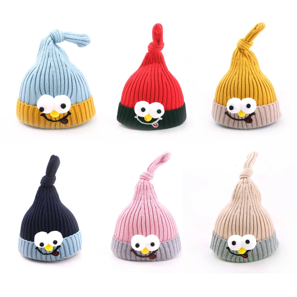 1 Pcs Acrylic Funny Kids Winter Knitted Hat Cute Cartoon Wizard Eye Shape Curled Knit Cap Bonnet Children Warm Beanie Hot Sale | Детская