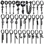 Серьги-кольца унисекс в виде креста, Луны, звезды, Листьев, геометрической формы, мечты, рыбы, пера, сердца, любовь, рок, для мужчин, стальной сплав с титаном