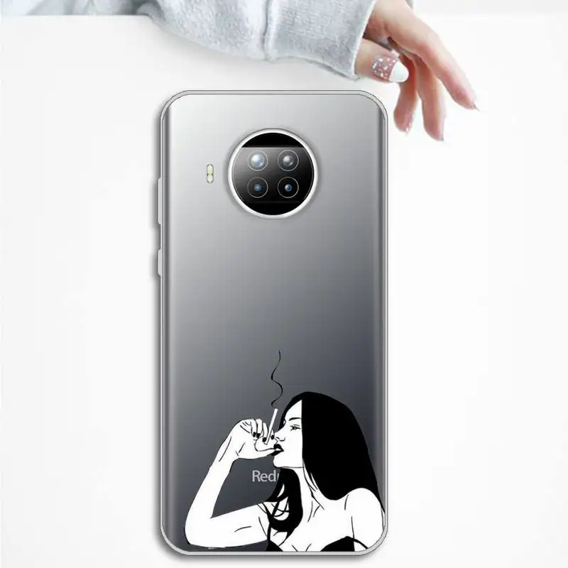 

Phone Case Transparent for Xiaomi mi Redmi note 10 t 8 9 pro lite 11 Samsung S 8 9 10 20 Cool smoking heartbreaker girl