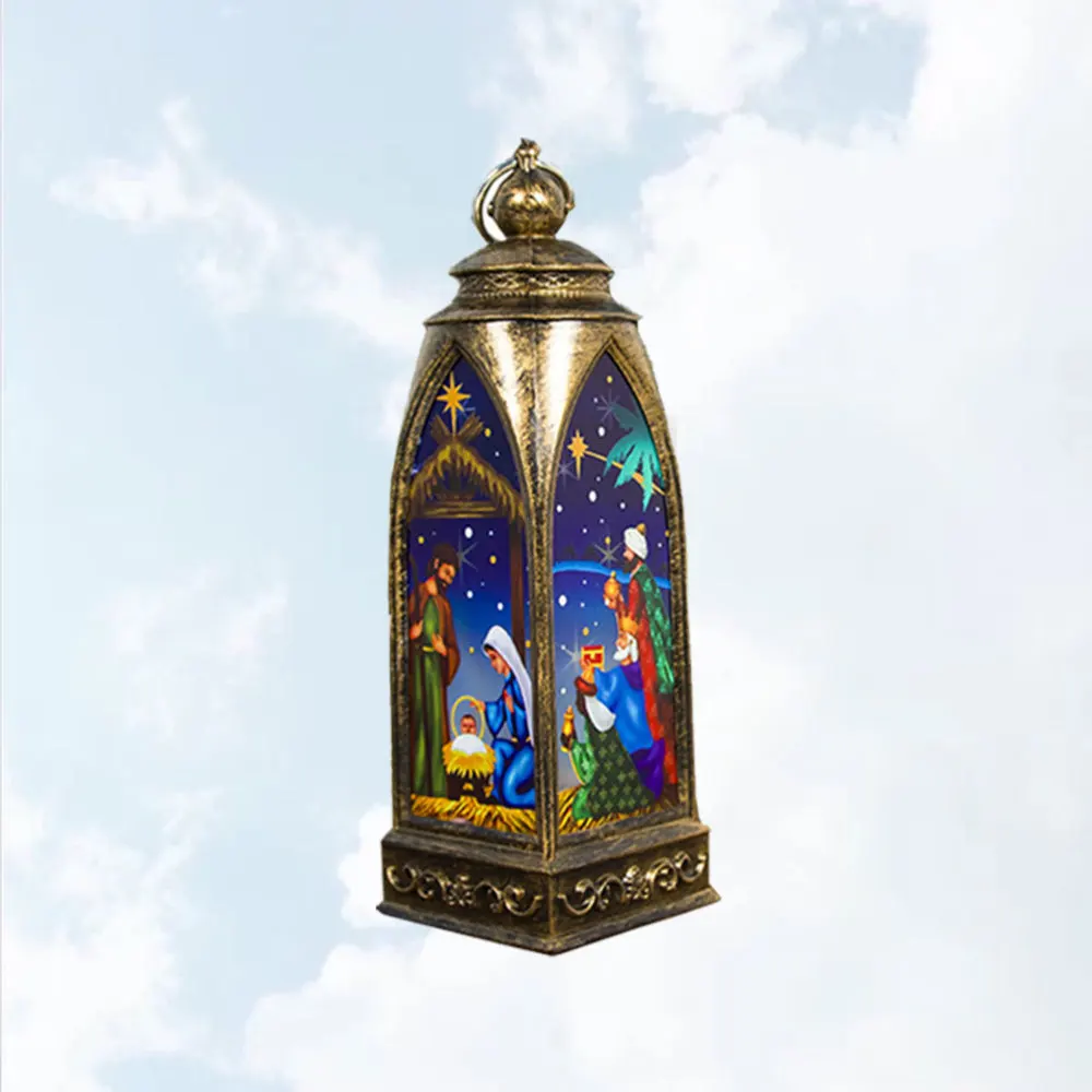 

Christmas Lantern Creative Painted Small Wind Light Desktop Ornament Wind Lamp Pendant Decor Christmas Decor Supplies (Gold Reli