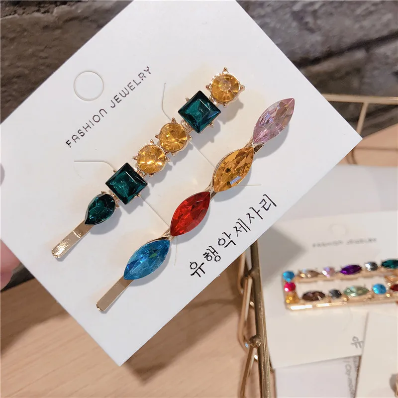 Korea Fashion Women Hair Pin Cute Color Rhinestone Pineapple Geometric Hollow Hair Clips for Girl Hair Jewelry Accessories - Окраска металла: 3