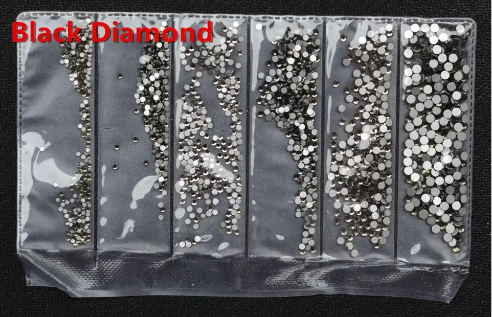 Black Diamond 40 цветов, смешанные размеры кристально чистый AB горячей фиксации, плоская задняя часть, стразы для дизайна ногтей Стразы для 3D нейл-арта украшения Блеск - Цвет: Black Diamond
