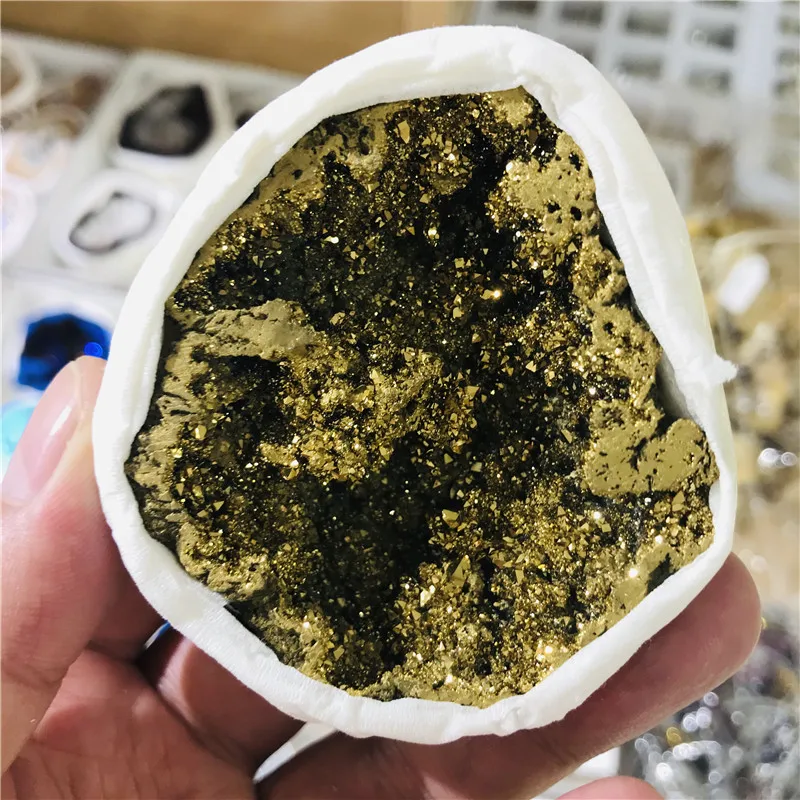 Фрагмент жеоды из натурального агата Drusy Druse кварцевые гальванические Кластерные