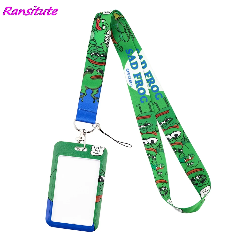 Ransitute R1965 грустно лягушка шнурок для карт ID держатель Автомобильный брелок ключей