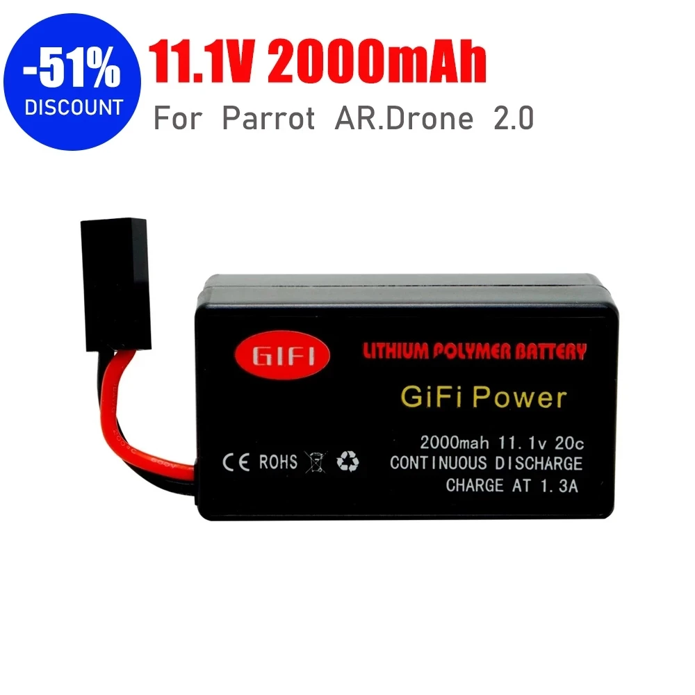 

SALE 11.1V 2000mAh 20C Recyclable High Power LiPo Battery Designed for Parrot AR.Drone 2.0 Quadcopter Long Flight Time WB