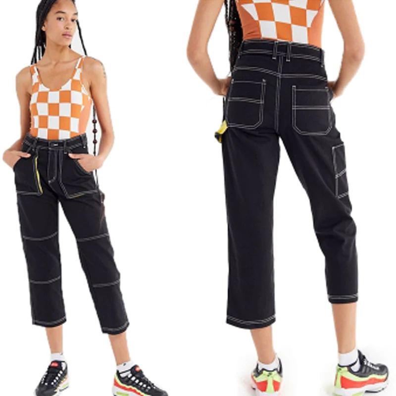 Модные штаны с высокой талией Спортивные Повседневные джинсы женские новые