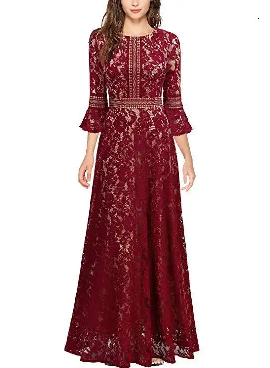 Wine red BacklakeGirls круглый вырез три четверти рукава линия Кружева Мать невесты платья молния сзади высокое качество платье для мамы - Цвет: Wine red
