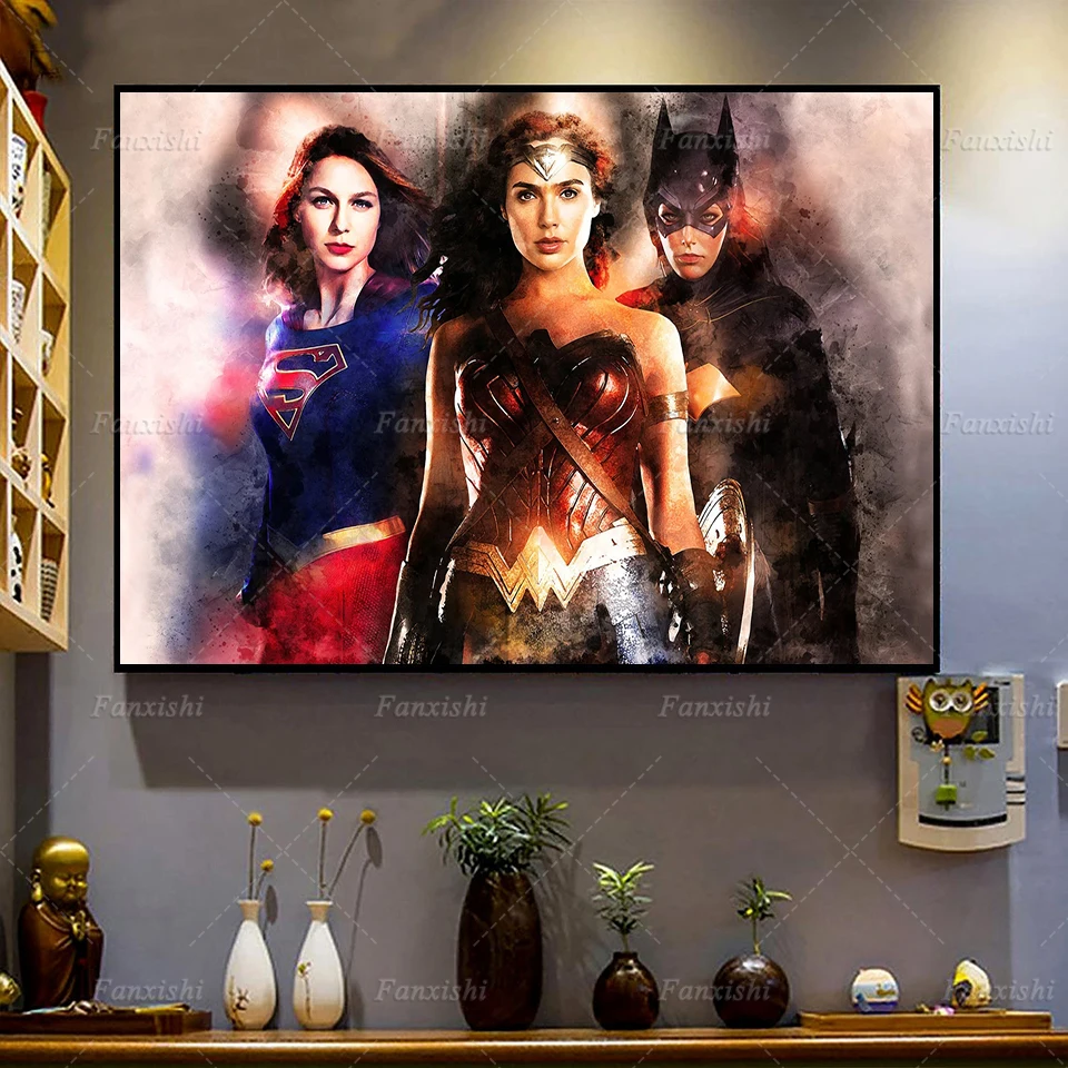 Постер чудо-Женщины Супергерл Бэтгерл герои Лиги Справедливости современный
