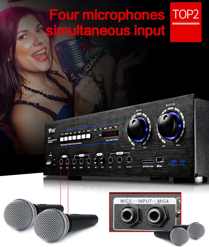 Бытовой Мощный Bluetooth усилитель мощности KYYSLB 800 Вт 220 В A1 KTV аудио 2 0 для караоке