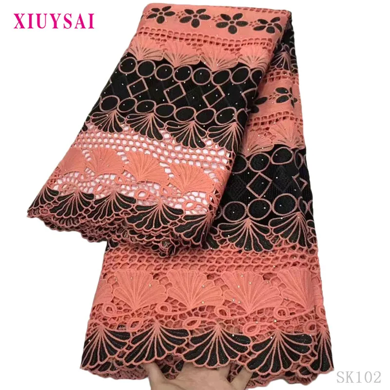 

5Yards African Lace Fabrics High Quality Pure Cotton Embroidered Nigerian Lace Fabric Swiss Voile Lace In Switzerland For Party