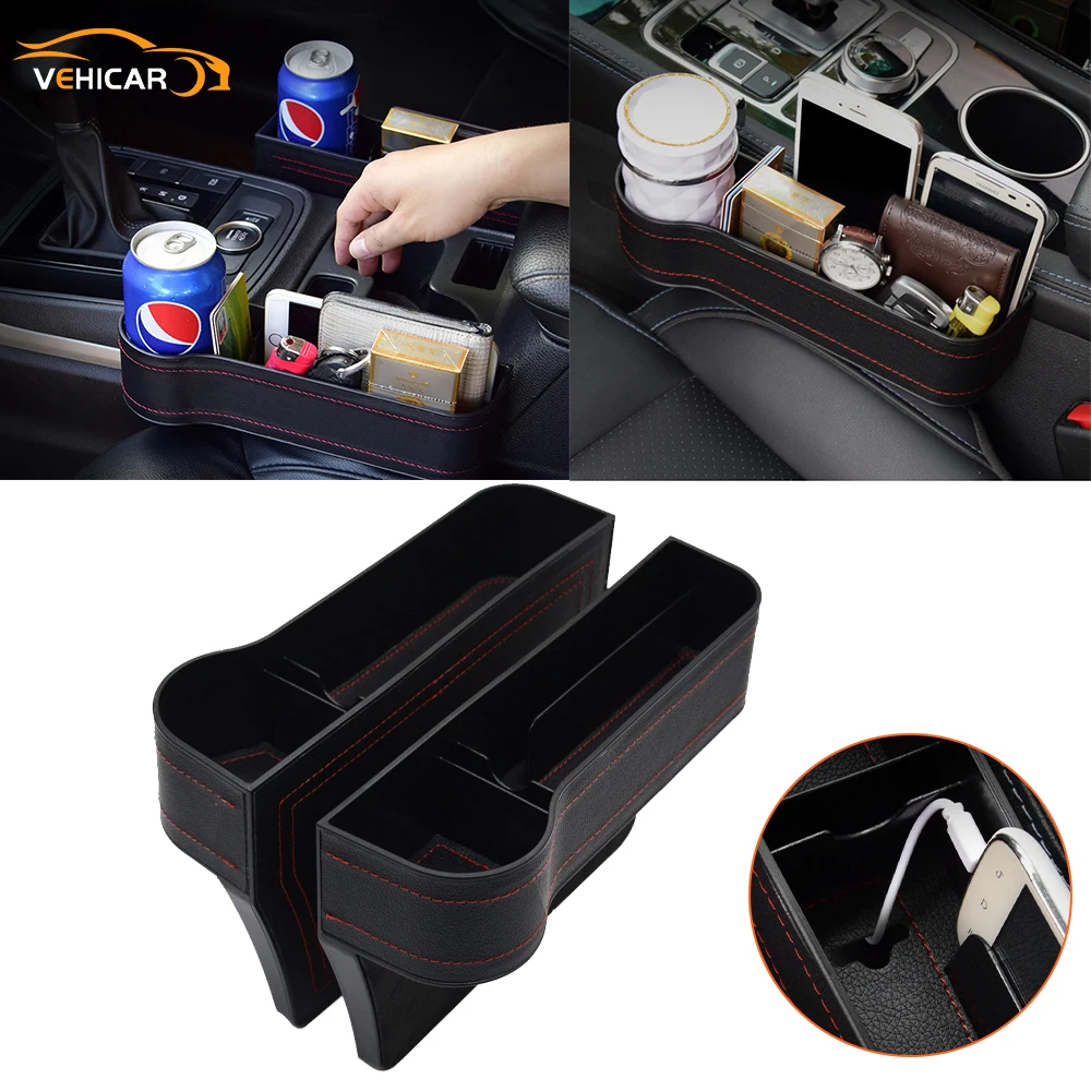 

VEHICAR Car Seat Gap Filler Organizer Storage Box with Cup Holder Wallet Cellphone Coins Keys Cards Glasses Holder Box Universal