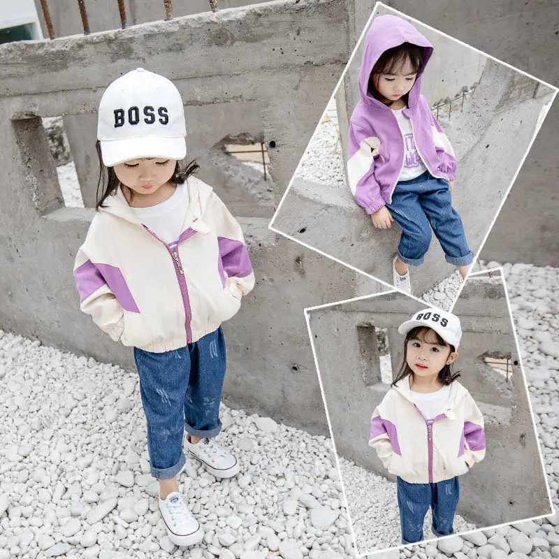 

1-6 yrs Toddler Newborn Baby Kid Girls Coat Cute Cardigan Zipper Patchwork Purple Jacket girl Long Sleeve spring Baby Outerwear