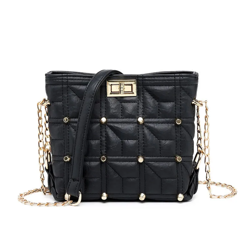 

Solid Large Capacity Bucket women bags Fashion zipper Chains Rivet PU designer crossbody bag Casual shoulder bag ladies hand bag