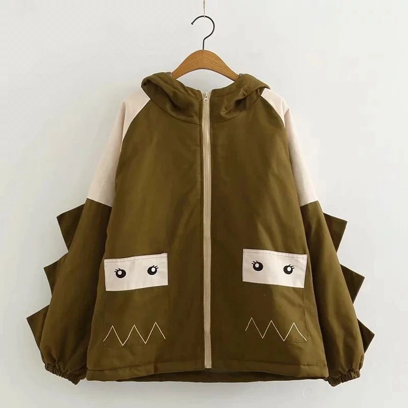 Женское теплое зимнее женское пальто Мори девушка мультфильм Kawaii динозавр