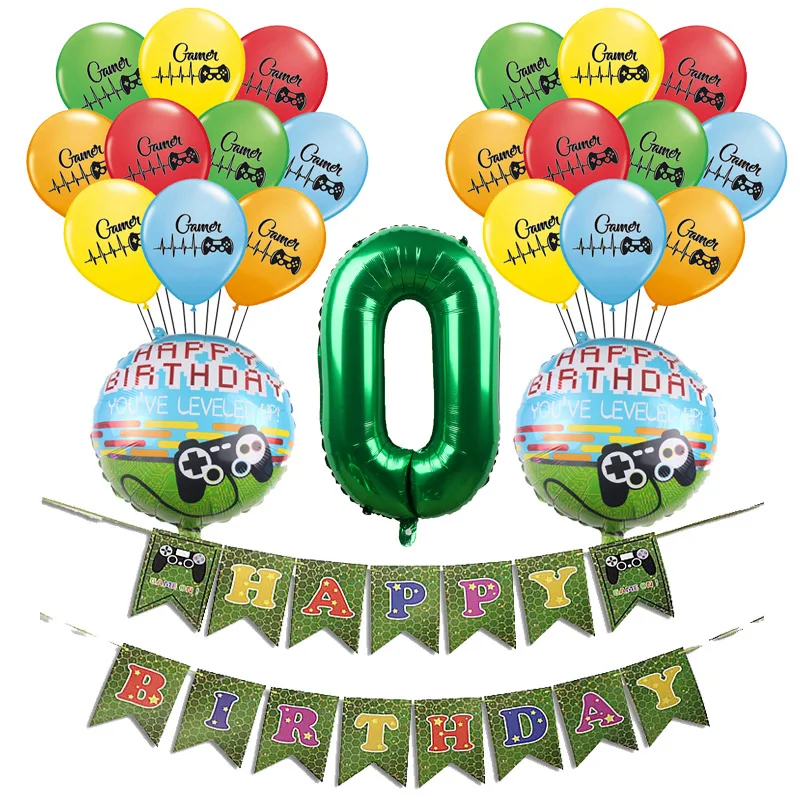 1Set 0 1 Набор игровой ручки контроллер Латексные Шары Баннер овсянка с днем рождения флажки для украшения овсянки Игрушки для мальчиков детские шары - Color: 1Set 0