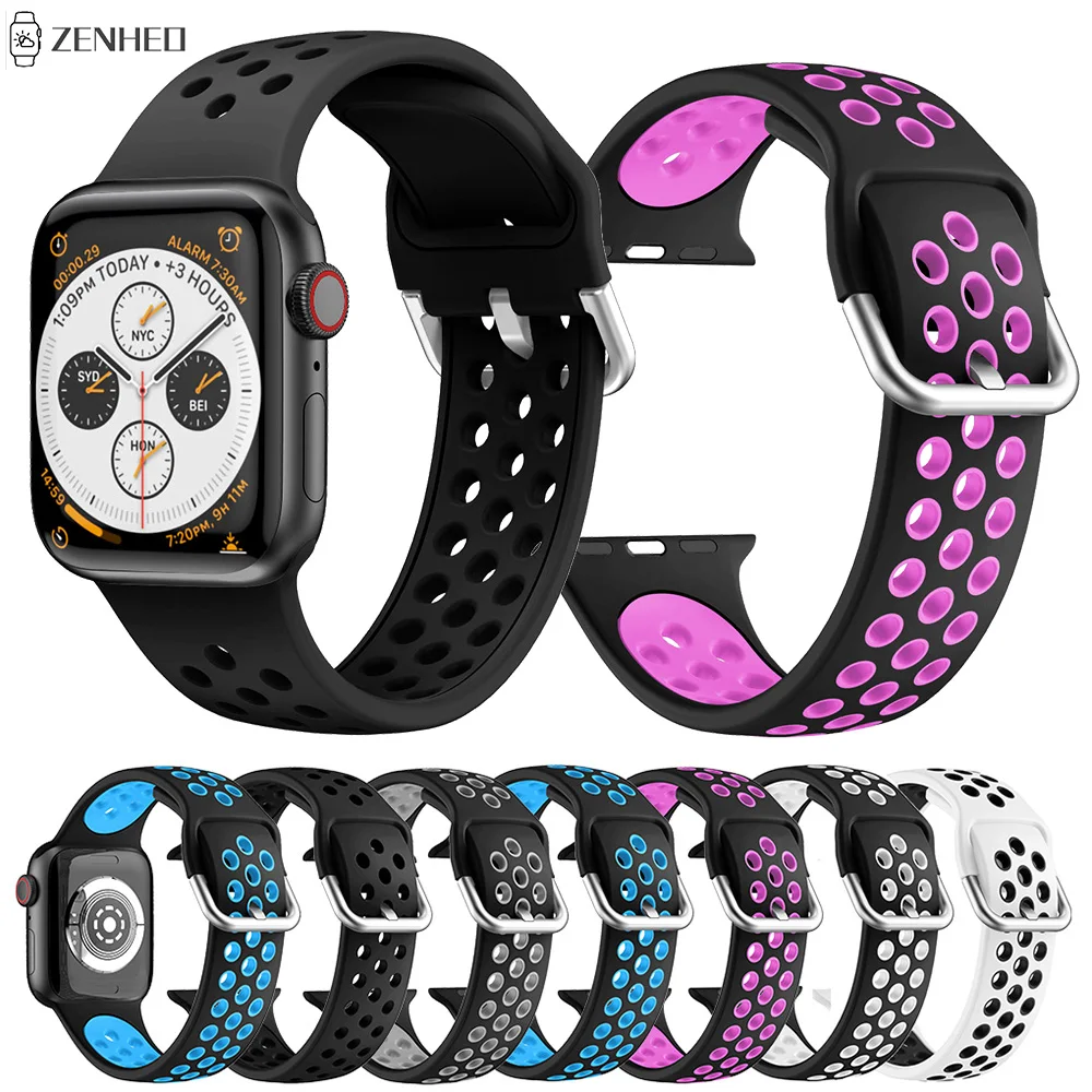 

Ремешок силиконовый для Apple Watch Band 44 мм 40 мм 45 мм 41 мм 40 44 мм, Воздухопроницаемый браслет для наручных часов iWatch 3 4 5 se 6 7