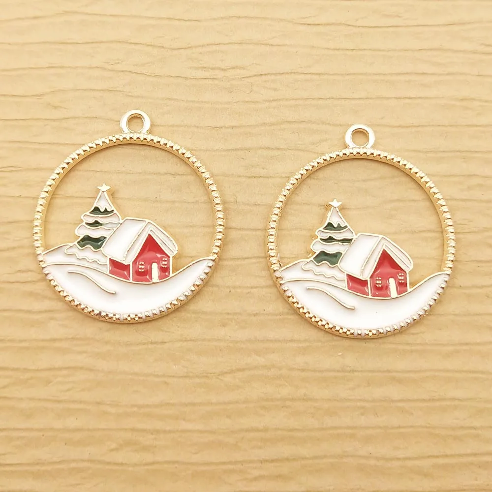 

10pcs 24x28mm Enamel Snow House Charm for Jewelry Making Fashion Earring Pendant Necklace Bracelet Accessories Craft Supplies