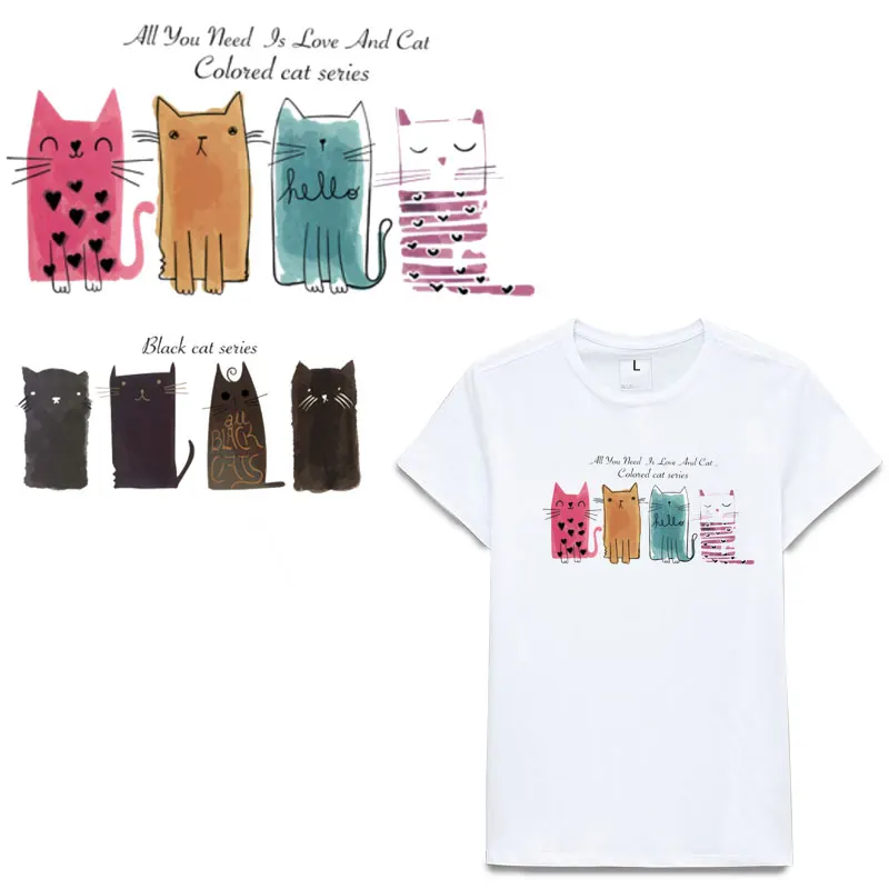 

Cute Cat Decals Iron-on Transfers for Girl Women Clothes Patches Transfert Thermocollants T-shirt Patch Vetement Parches Ropa