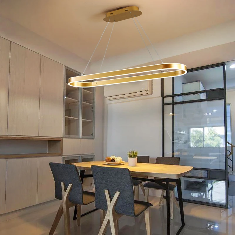 

2020 Golden pendant lights for living room foyer room 80/100/120cm acrylic aluminum body LED Pendant Lamp fixtures home dero