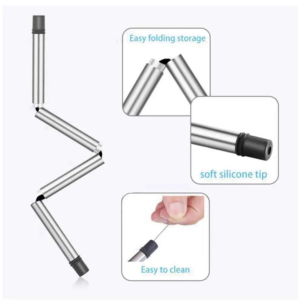 Stainless Steel 304 Straw Reusable Foldable Drinking Straws Portable Anti-scratch Travel Cutlery with Cleaner Brush | Дом и сад