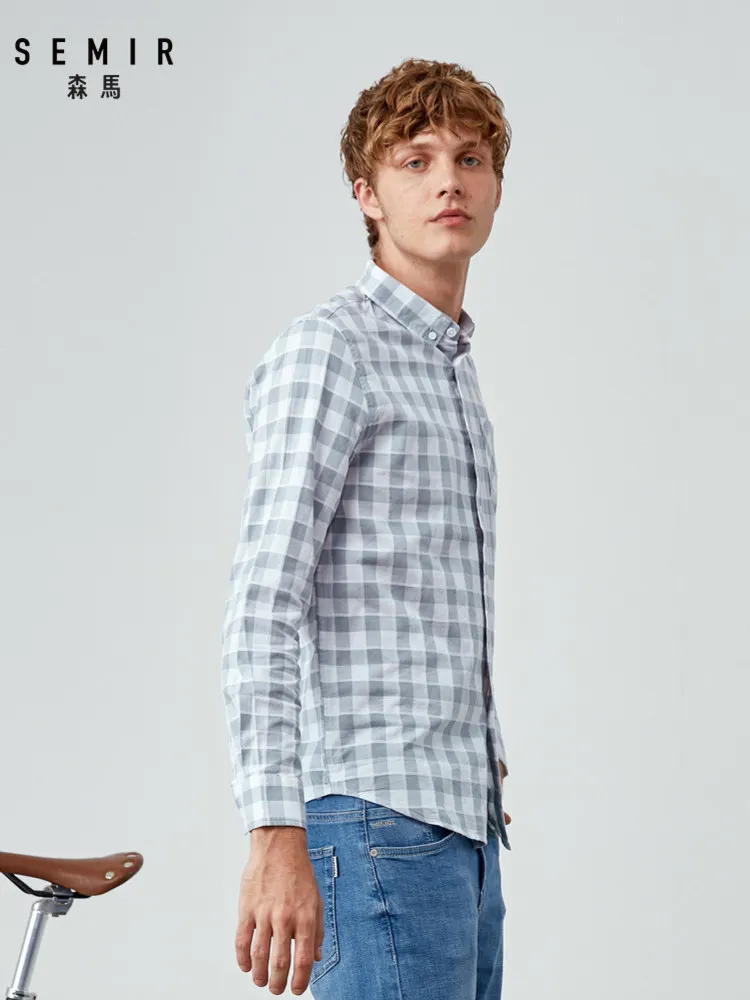 Мужская рубашка в клетку SEMIR Regualr мягкая хлопковая с отложным воротником модная
