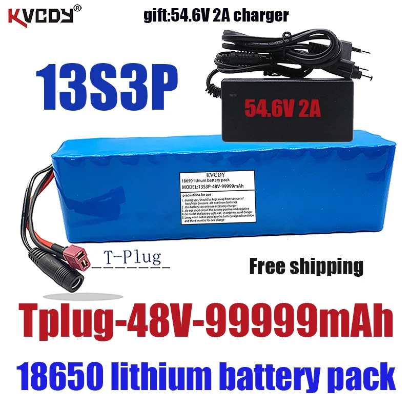 

NEW 48V 99.99Ah 1000w 13S3P 48V Lithium ion Battery Pack For 54.6v E-bike Electric bicycle Scooter with BMS+54.6V Charger