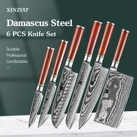 xinzuo 6pcs knives set vg10 paring utility santoku chef bread cleaver janpanse damascussteel stainless steel kitchen sets