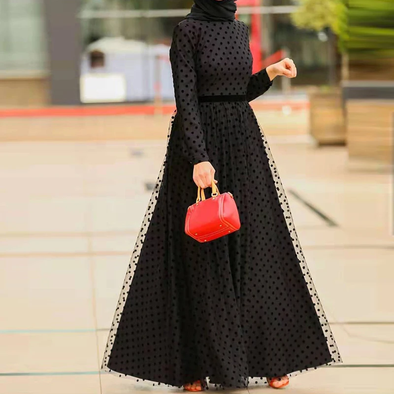 Абая в горошек, хиджаб, мусульманское платье, мусульманская одежда из Дубая, Абая для женщин, сетчатая вечерние ночная рубашка, кафтан, джиль...