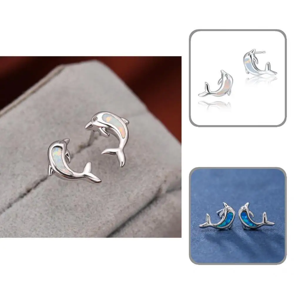 

Lightweight Women Dolphin Shape Colored Faux Stone Stud Earrings for Party