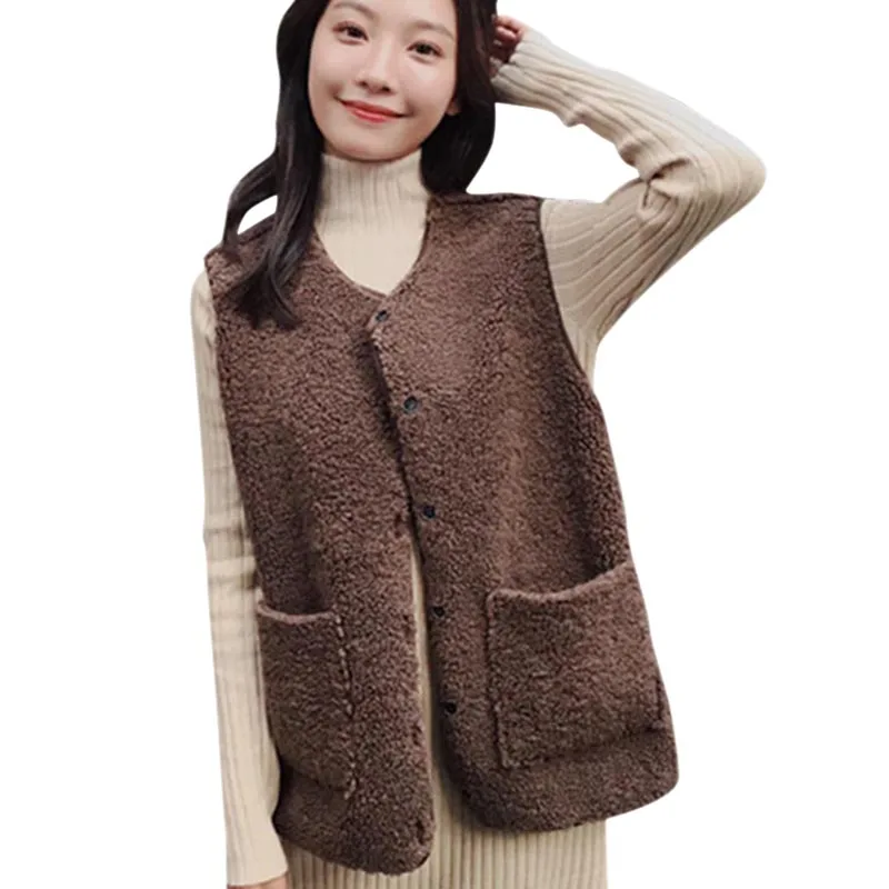 

2021 New Arrivals Fashion Waistcoat Ladies Short Korean Version One Waistcoat Simple Plush Waistcoat Vest Jacket