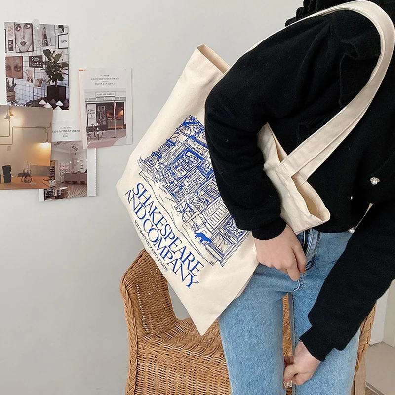 

Women Canvas Shoulder Bag Shakespeare Print Ladies Shopping Bags Cotton Cloth Fabric Grocery Handbags Tote Books Bag For Girls