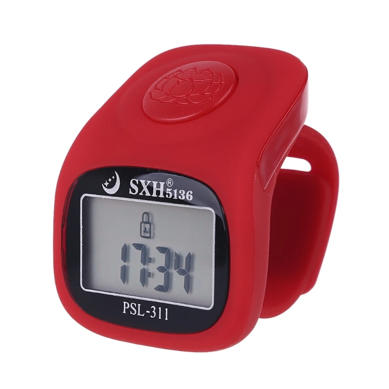 

6 Digital Finger Tally Counter 8 Channels w Backlight Time Prayer Silicone Ring