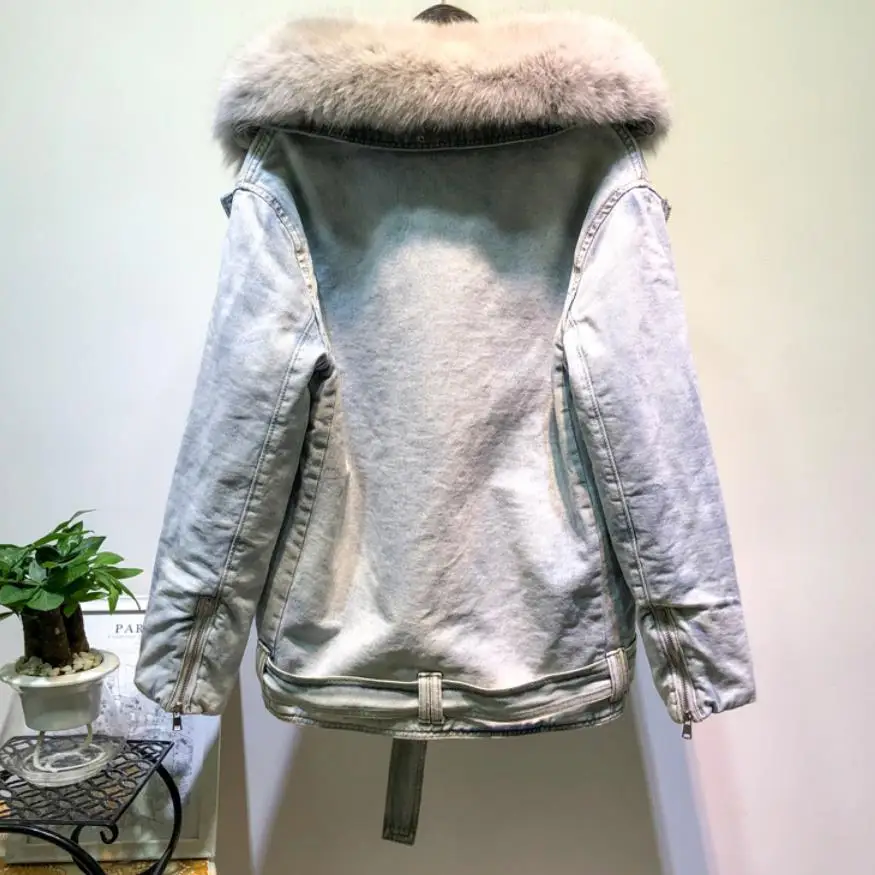 Женская зимняя куртка с воротником из натурального меха лисы и хлопковой