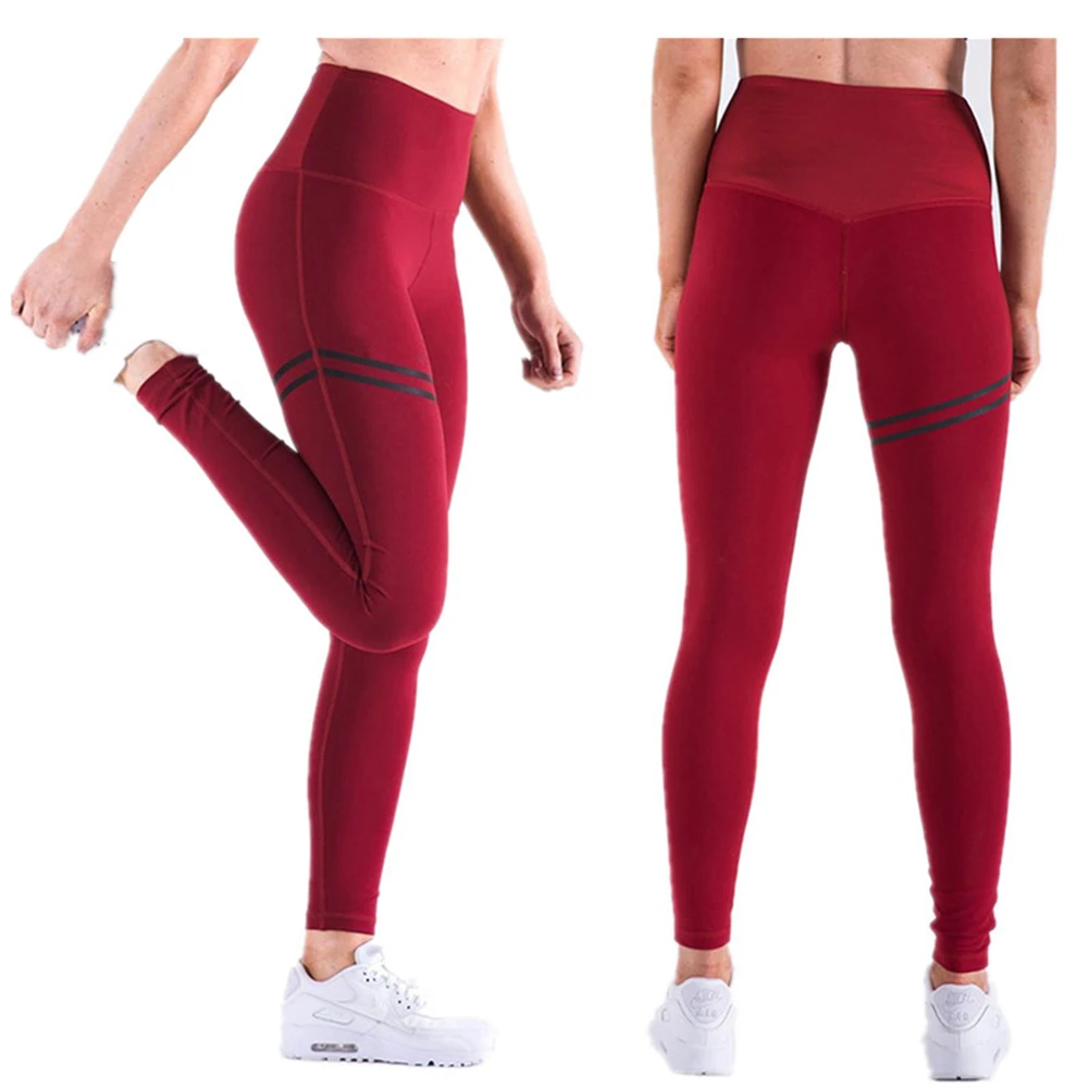 

Womens Gym Leggings Yoga Pants Lady Running Leggings High Waist Casual Solid Color Double-Stripes Slim Trousers Sports Pants