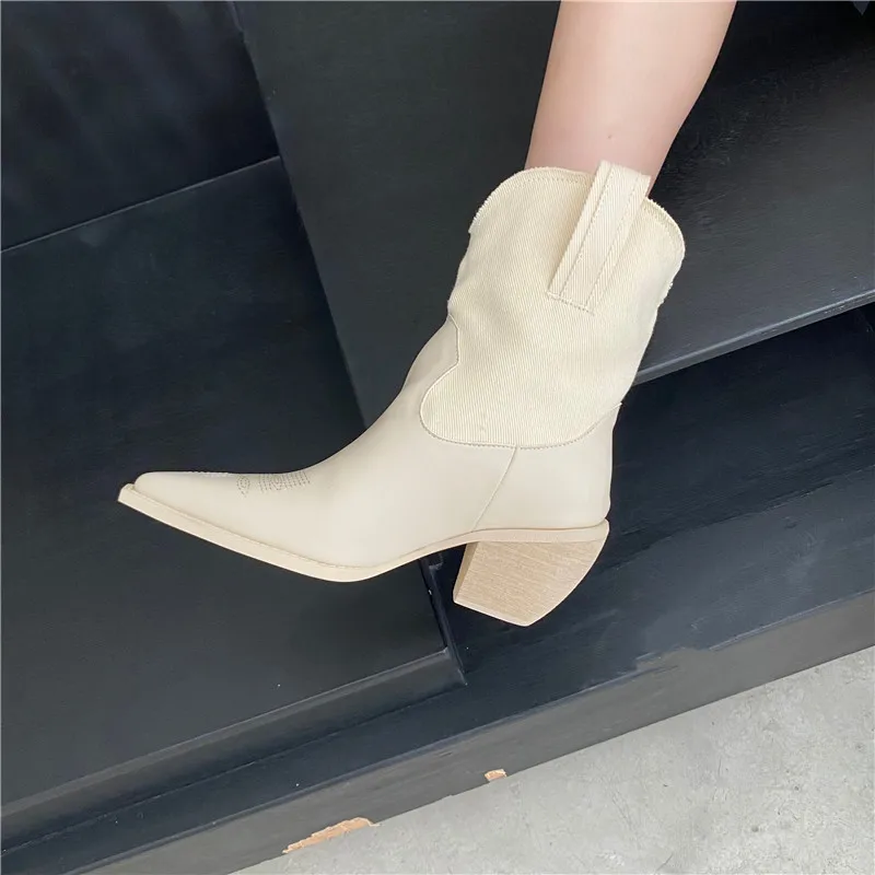 Женские ковбойские джинсовые сапоги MONMOIRA до середины икры с геометрическим