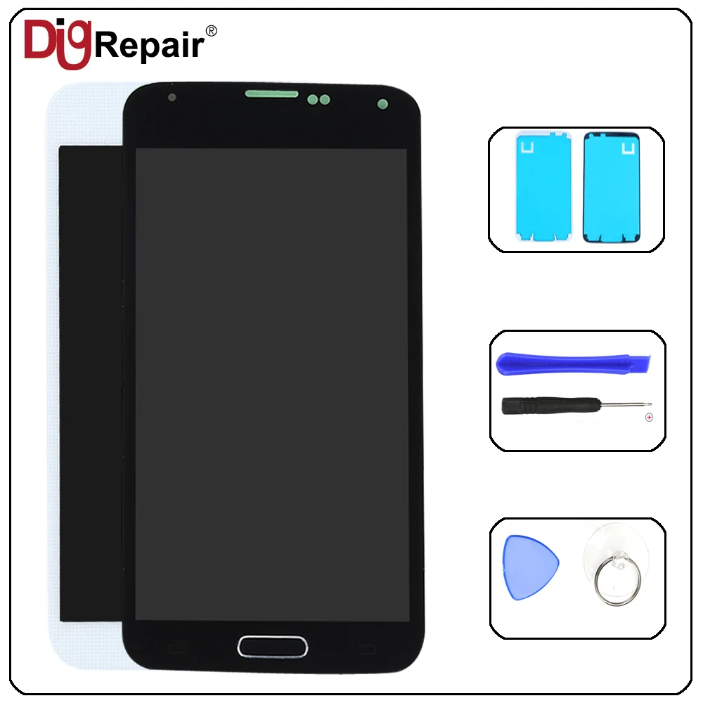 Black with tool glue G900f ЖК-дисплей для SAMSUNG Galaxy S5 дисплей G900M G900A G900T G900FD ЖК-дисплей сенсорный экран дигитайзер кнопка для SAMSUNG s5 ЖК-дисплей - Цвет: Black with tool glue