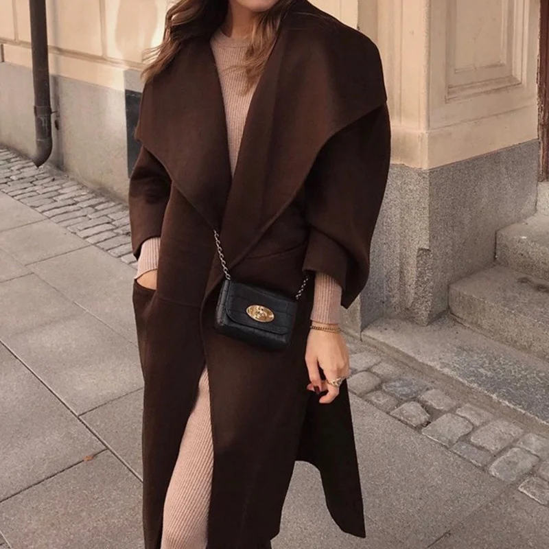 

Women Wool Jacket Loose Simple Casual Autumn and Winter New Female Mid-length Coat