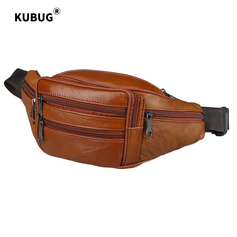 Hot KUBUG Men Waist Bag Leather Handbag Classic Bag Men's Running Bag Small Business Purse Cowhide Sports Bag Cross-body Bag