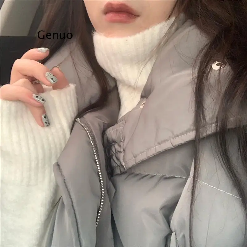 

Grey Casual Winter Warm High Quality 2021 New Jackets Korea Vintage Chic Sleeveless Loose All Match Vest Solid Coats