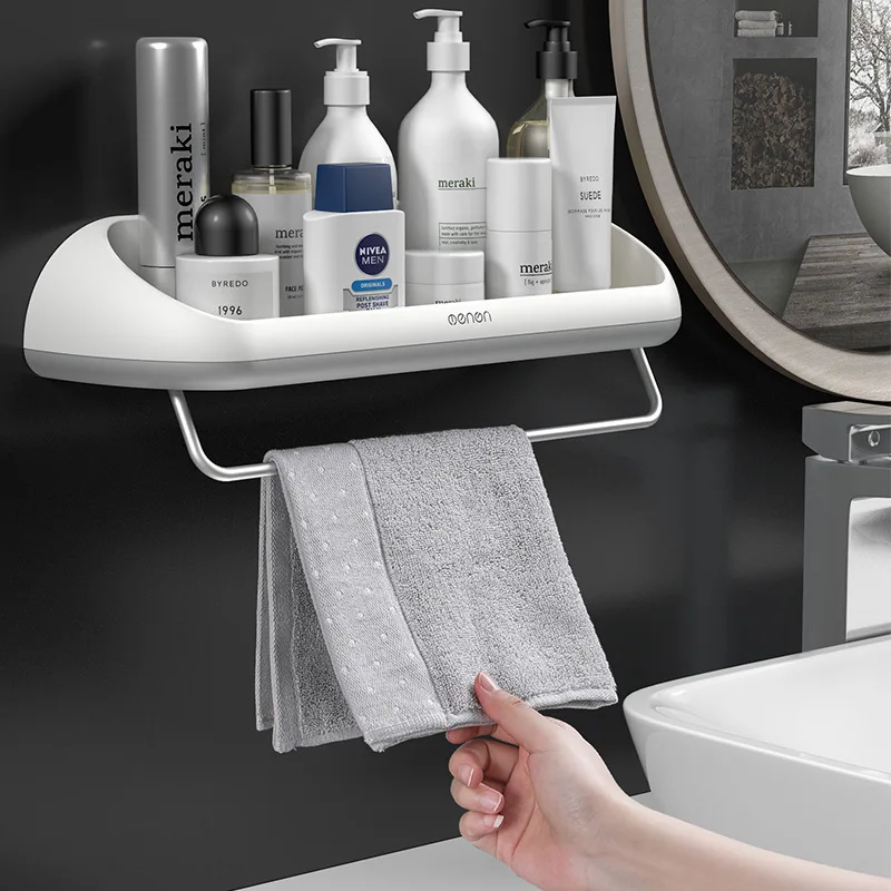 

Wall Mounted Bathroom Shelf Shampoo Shower Shelves Holder Kitchen Storage Rack Organizer Towel Bar Bath Accessories
