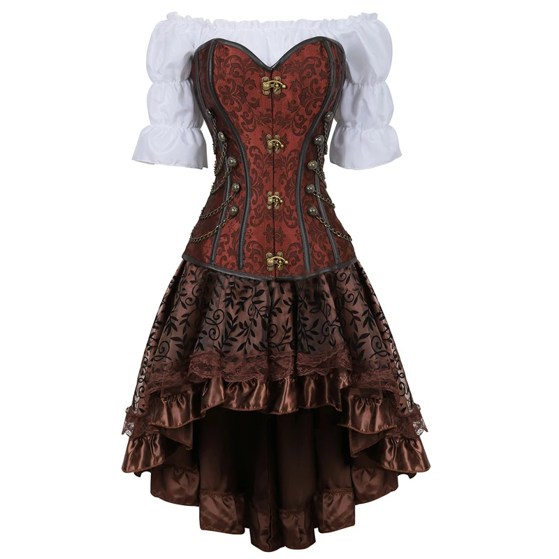 

Steampunk Corset Dress Plus Size Bustiers Corsets for Women Pirate Corset Top Irregular Burlesque Skirts Brown Gothic Clothes