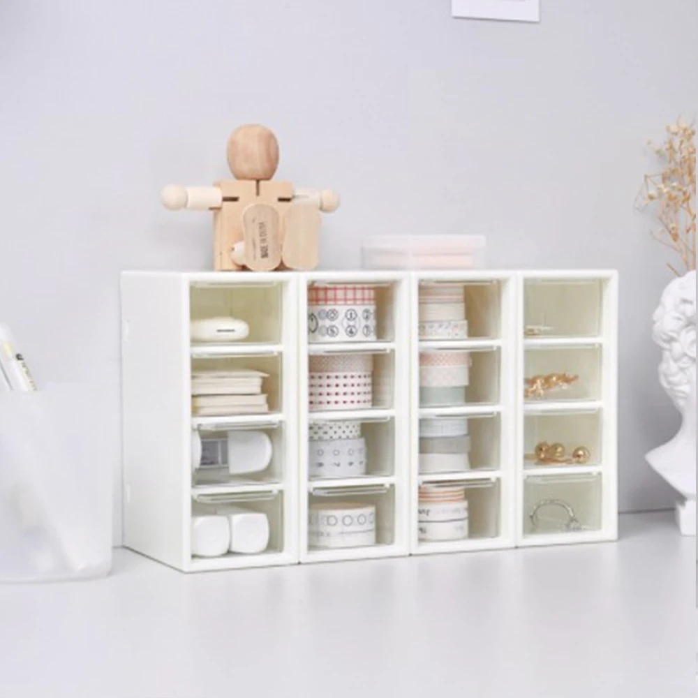 

3 Grid Plastic Storage Drawer Stationery Jewelry Box Dormitory Makeup Organizer Earrings Storage Boxes Desktop Drawer Organizers