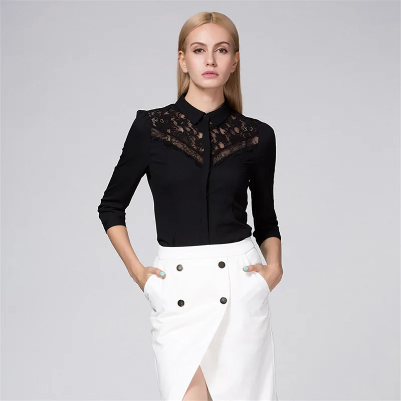 Женский облегающий костюм Ruoru шифоновая блузка на три четверти кружевная белая