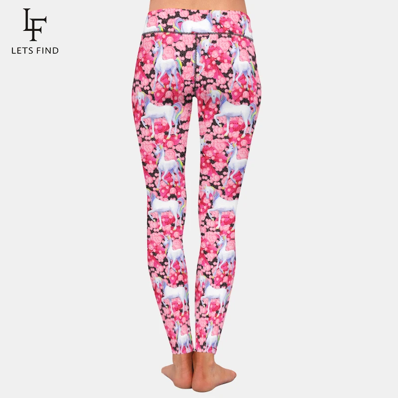 LETSFIND 2021 Women Casual Pants 3D Elegant Unicorns Print High Waist Stretch  Full Leggings Girls Leggings